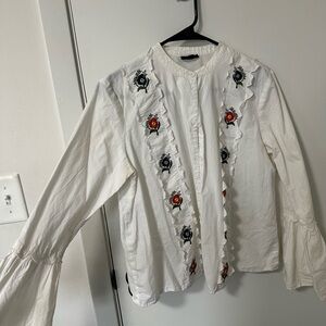 Topshop White Blouse with Floral Embroidery